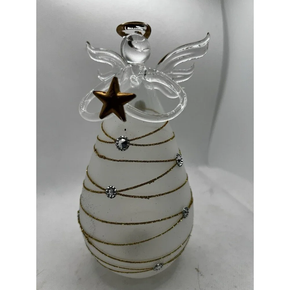 Avon Christmas Glass Angel w/ LED Light Circa 2015 Collectible with Box decor